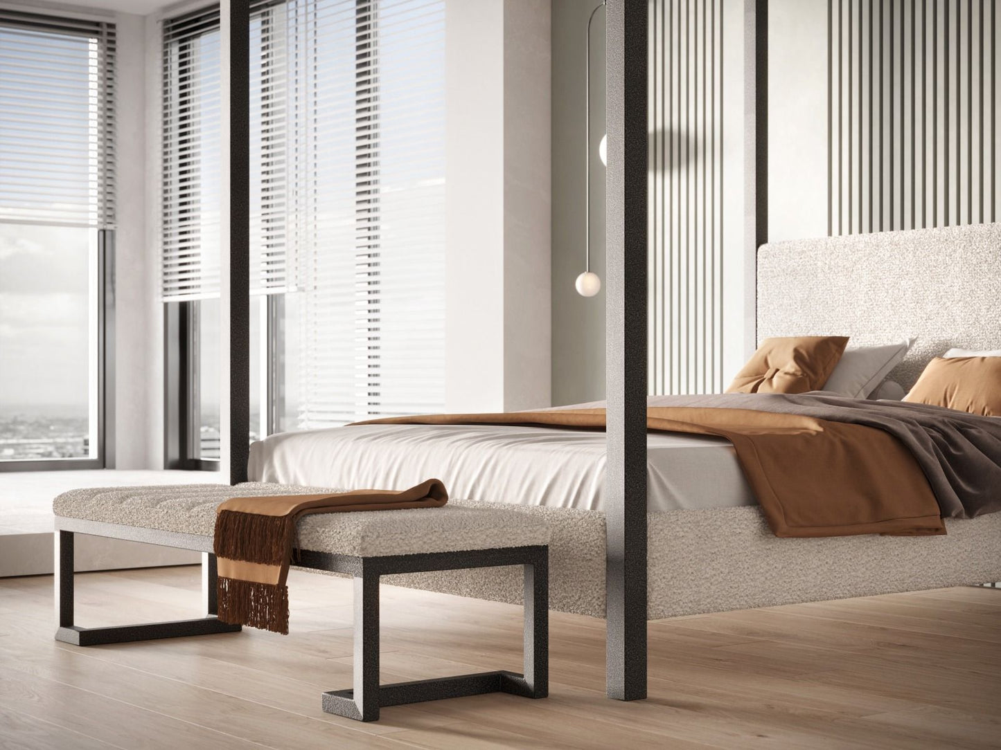 Flair Boucle Fabric Bench with Metal Legs