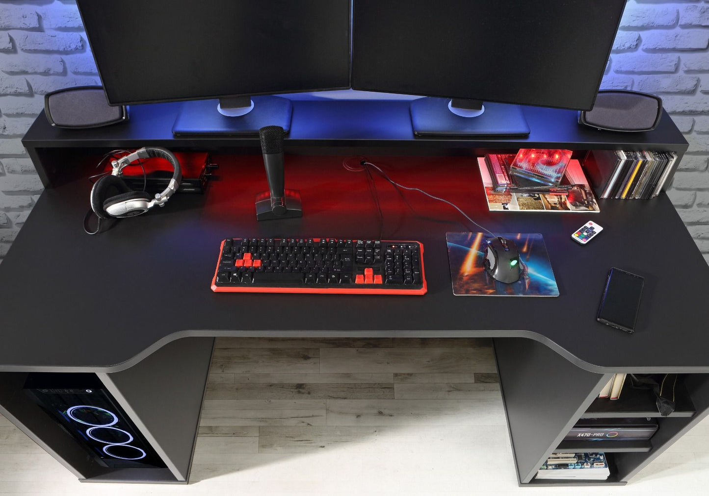 Flair Power X Black Computer Gaming Desk with Colour Changing Led Lights