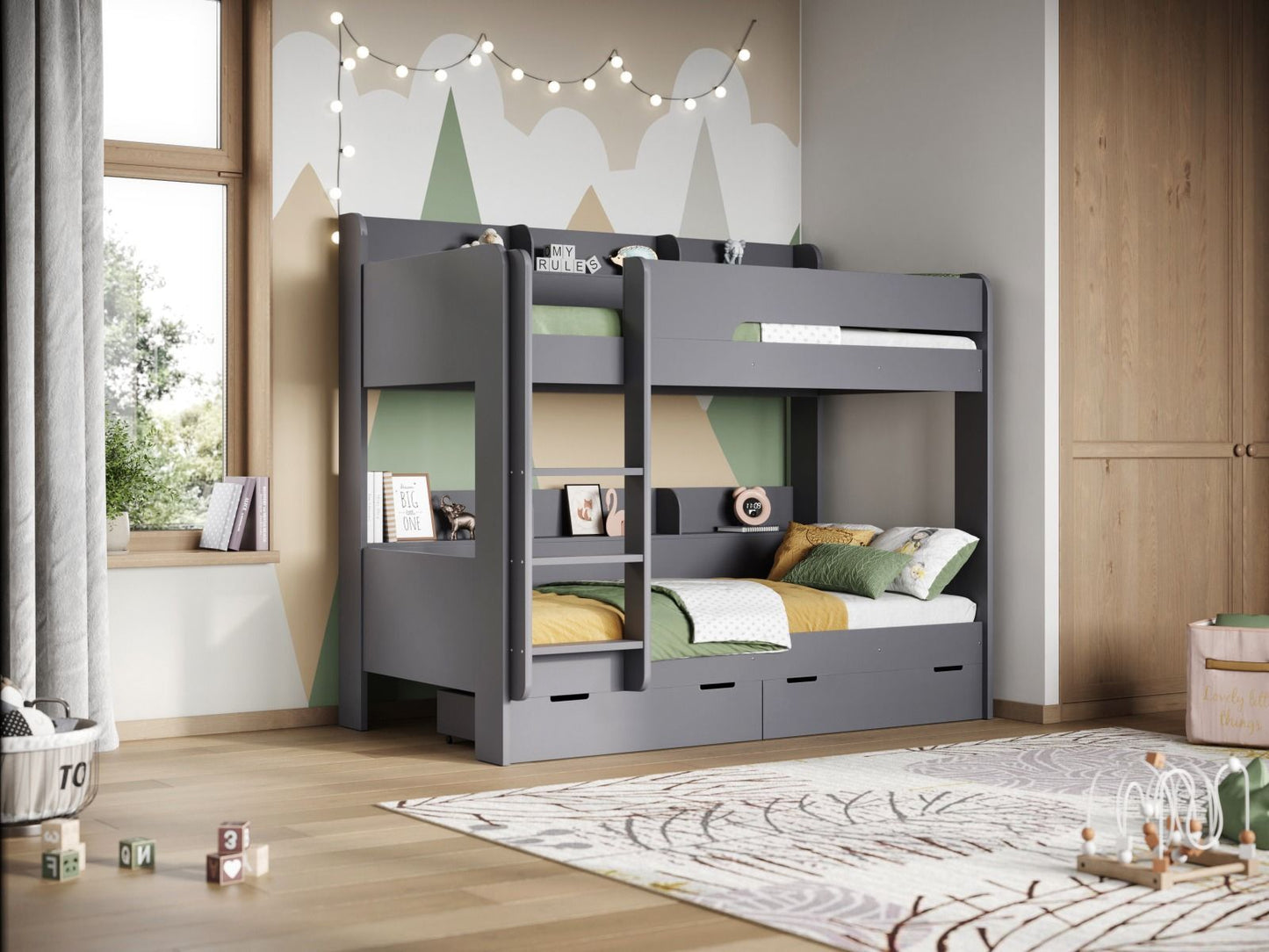 Flair Eddie Wooden Storage Bunk Bed with Shelves