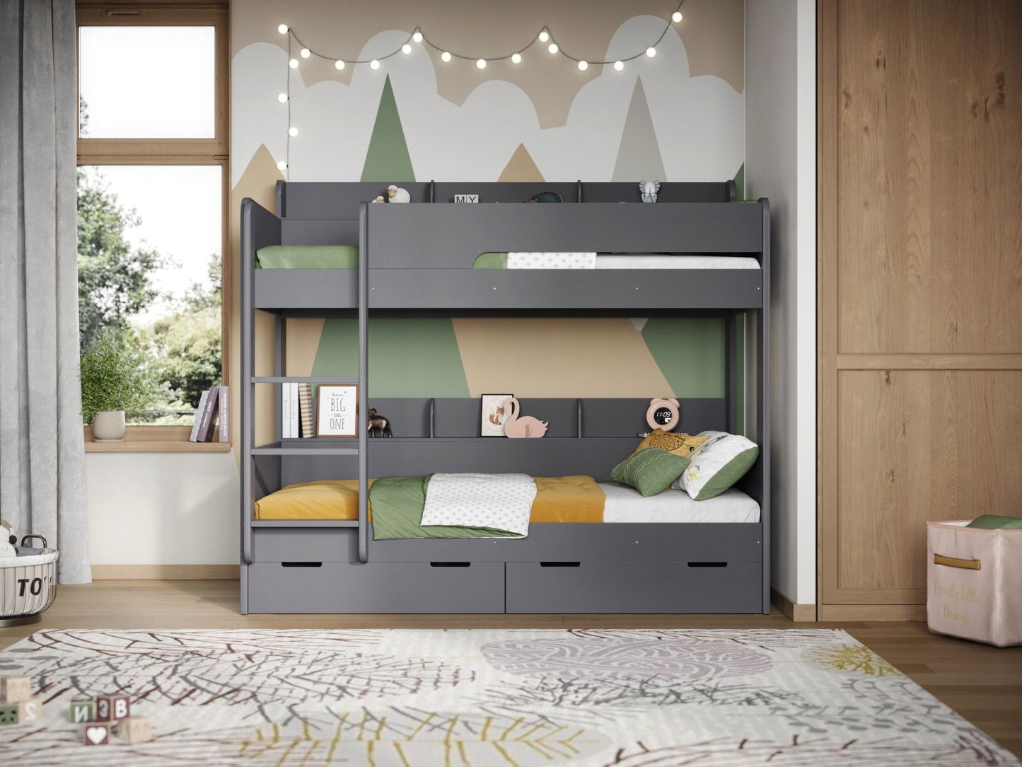 Flair Eddie Wooden Storage Bunk Bed with Shelves