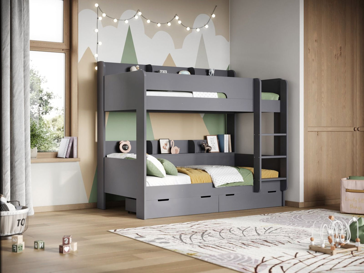 Flair Eddie Wooden Storage Bunk Bed with Shelves