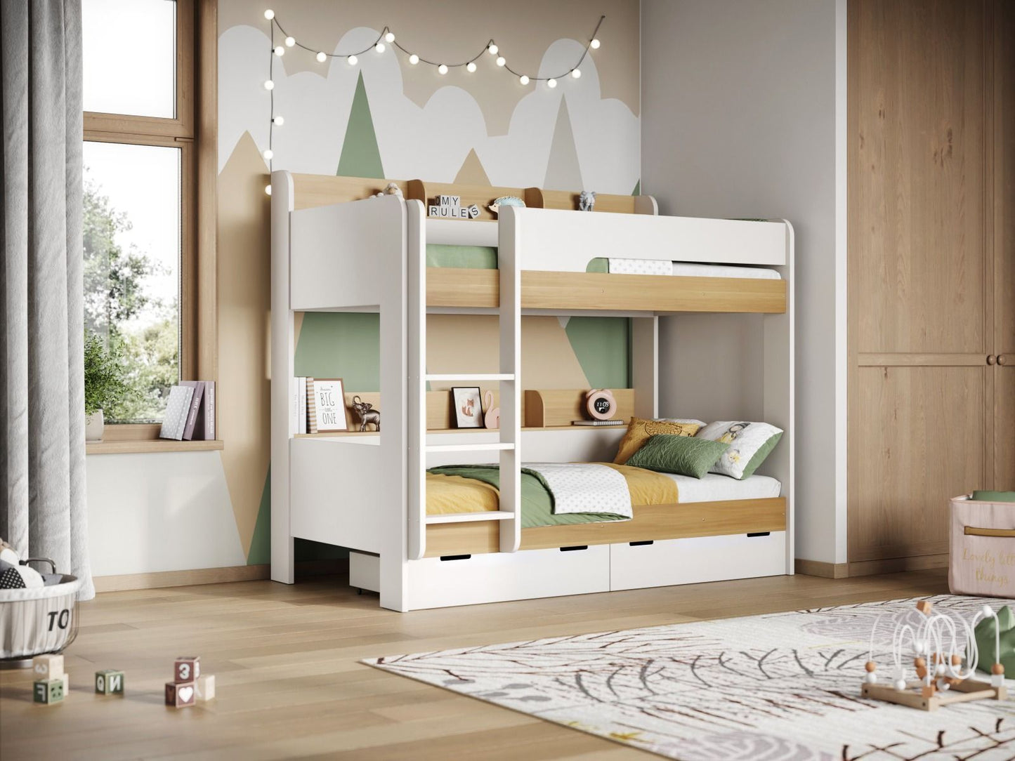 Flair Eddie Wooden Storage Bunk Bed with Shelves