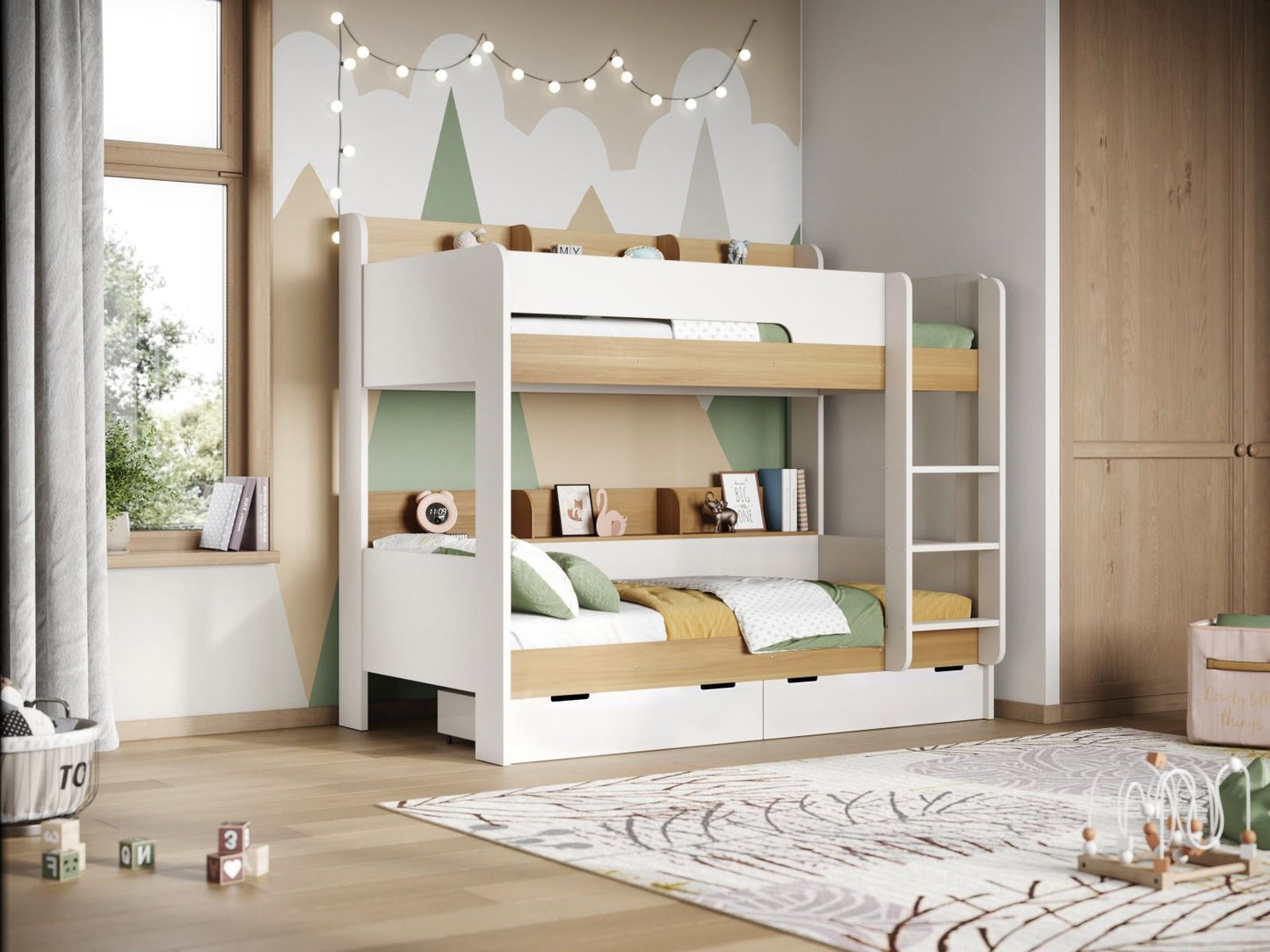 Flair Eddie Wooden Storage Bunk Bed with Shelves