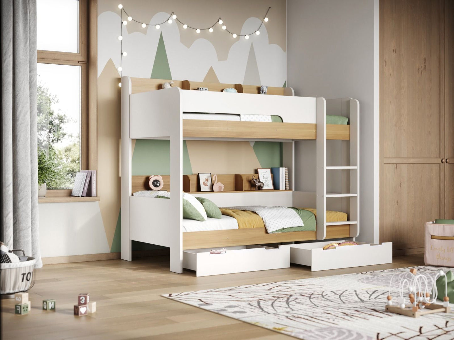 Flair Eddie Wooden Storage Bunk Bed with Shelves