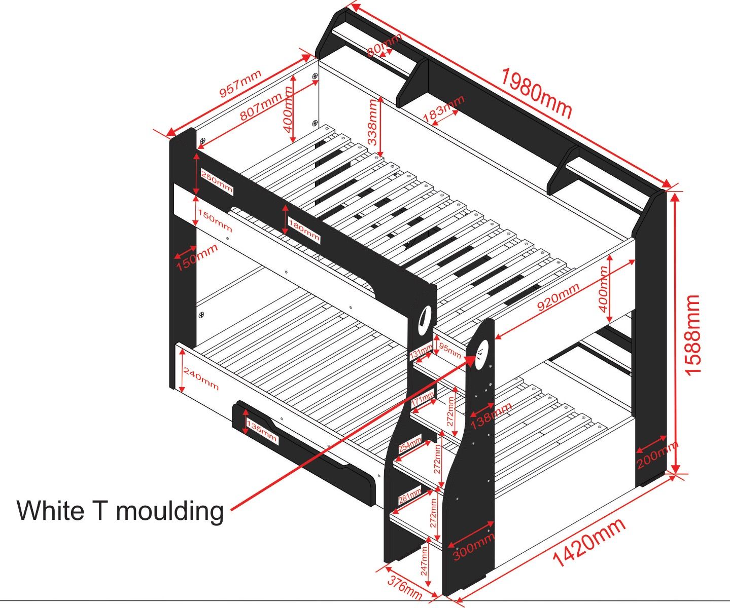 Flair Furnishings Flick Bunk Bed - Grey