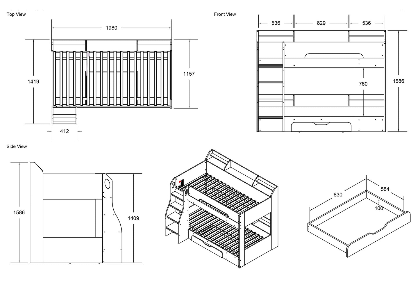 Flair Furnishings Flick Bunk Bed - Grey