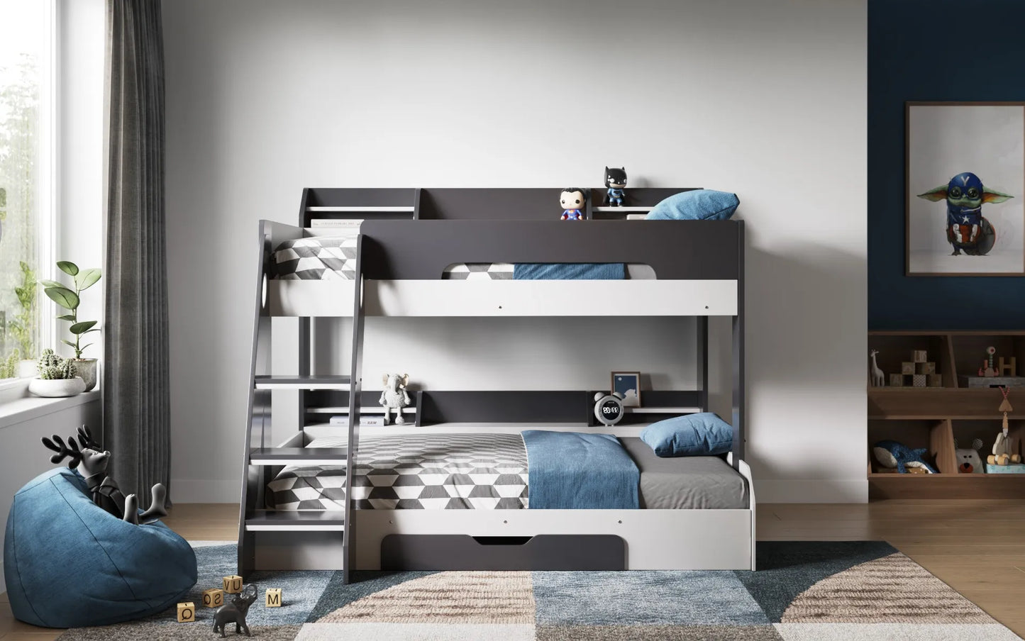 Flair Flick Triple Bunk Bed With Storage - Grey