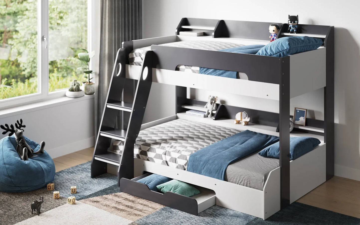 Flair Flick Triple Bunk Bed With Storage - Grey