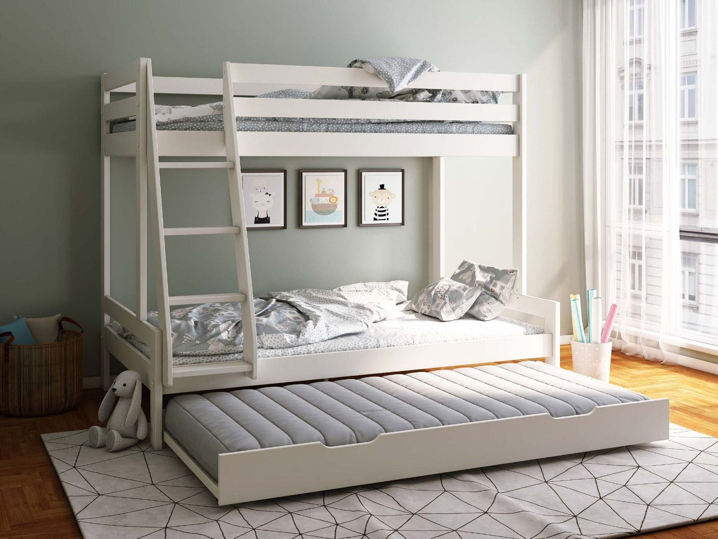 NOOMI NORA SOLID WOOD TRIPLE BUNK BED WITH OPTIONAL STORAGE (FSC-CERTIFIED)