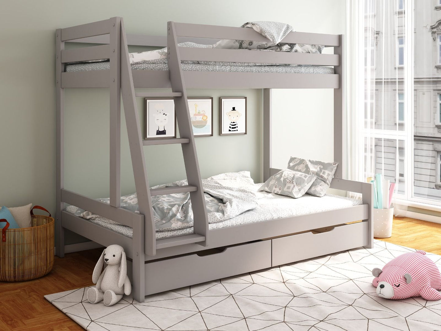 NOOMI NORA SOLID WOOD TRIPLE BUNK BED WITH OPTIONAL STORAGE (FSC-CERTIFIED)