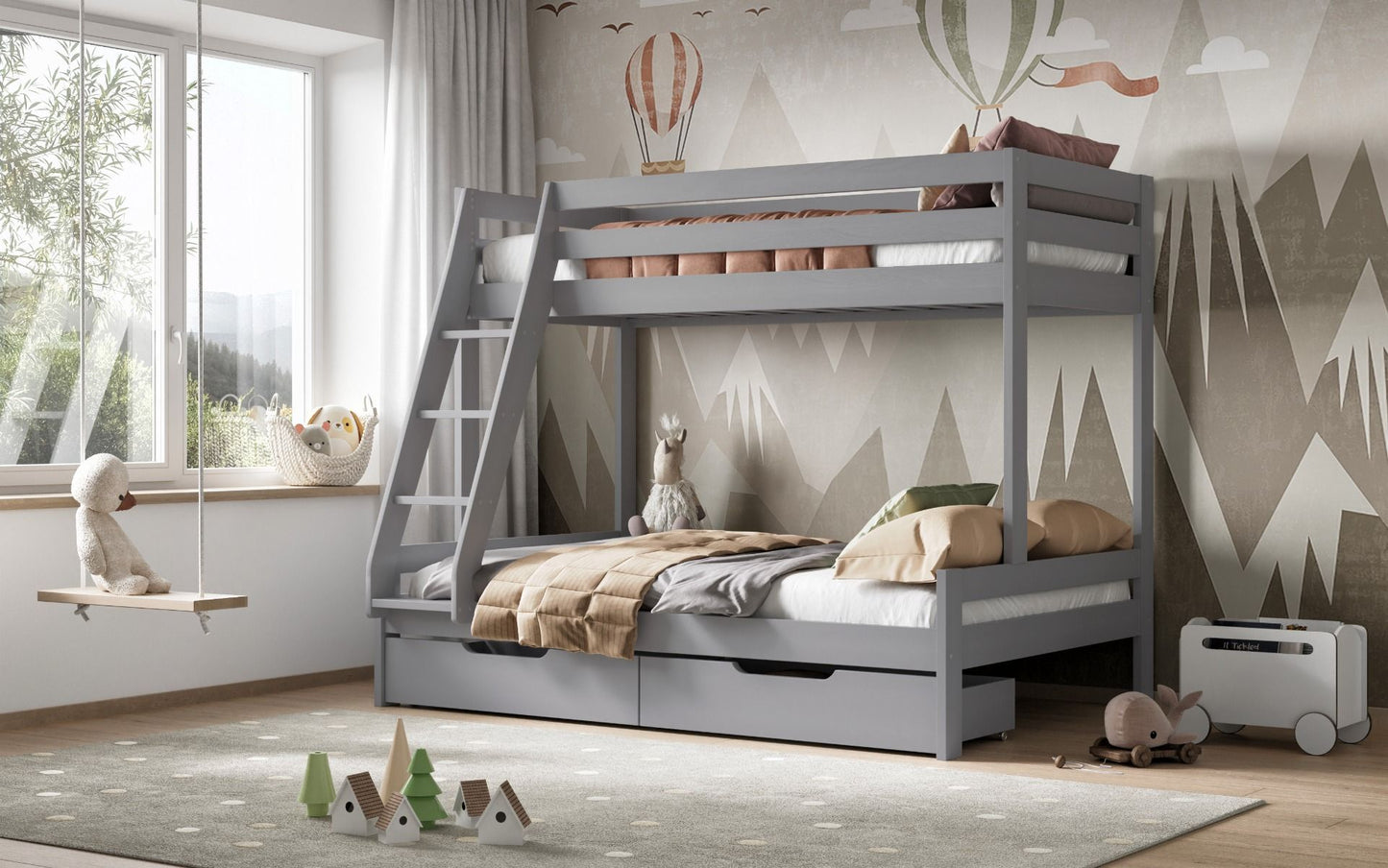 NOOMI NORA SOLID WOOD TRIPLE BUNK BED WITH OPTIONAL STORAGE (FSC-CERTIFIED)