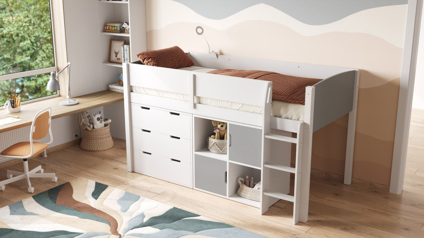 Flair Loop Midsleeper Bed Full Storage Set With Doors