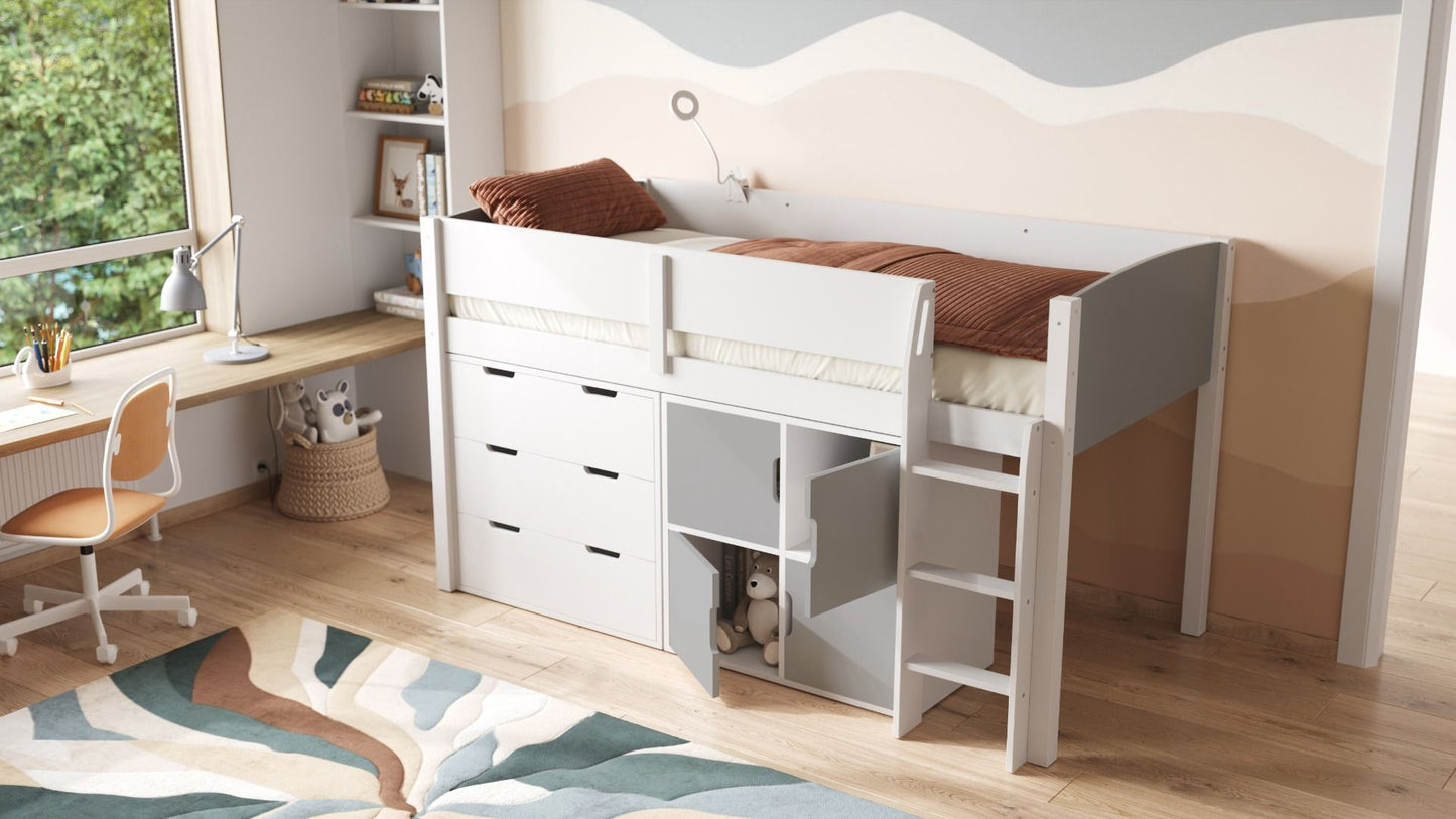 Flair Loop Midsleeper Bed Full Storage Set With Doors