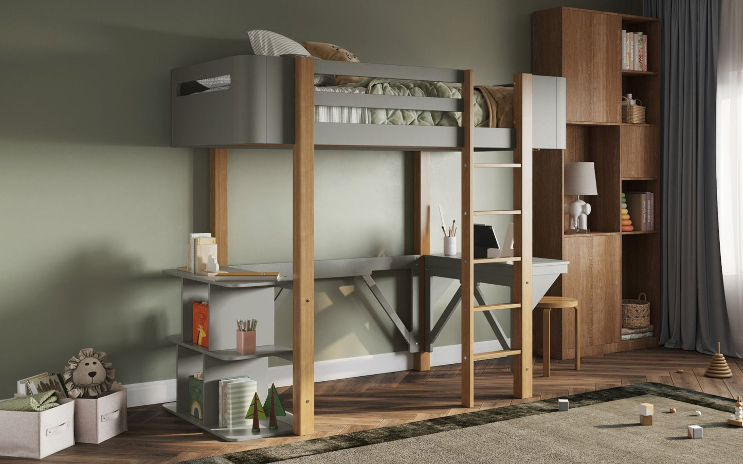 Flair Kyoto High Sleeper With Desk Grey And Oak