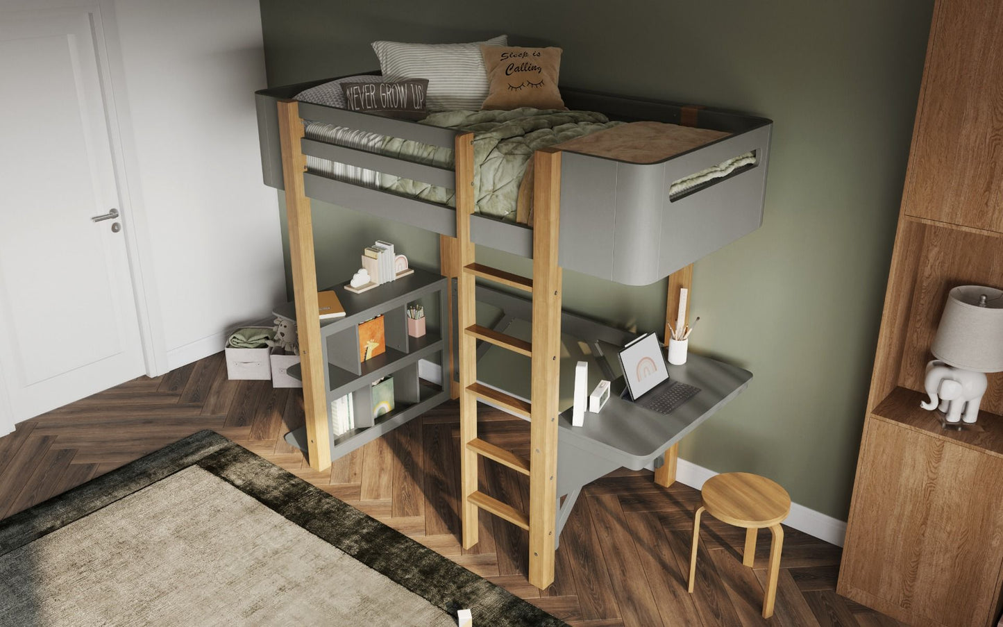 Flair Kyoto High Sleeper With Desk Grey And Oak