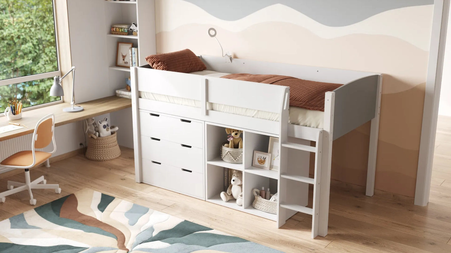 Flair Loop Midsleeper Wooden Bed Full Storage Set