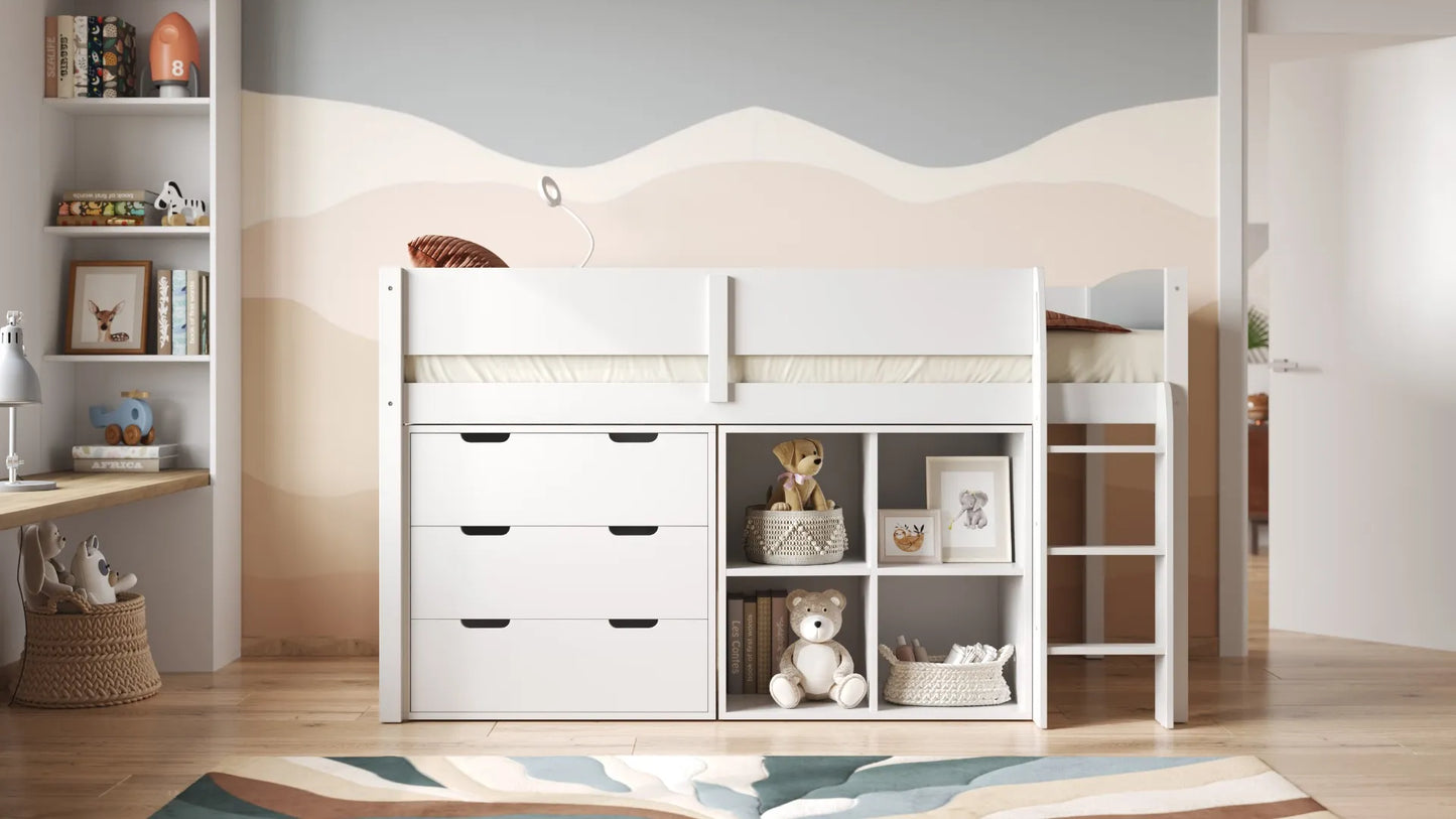 Flair Loop Midsleeper Wooden Bed Full Storage Set