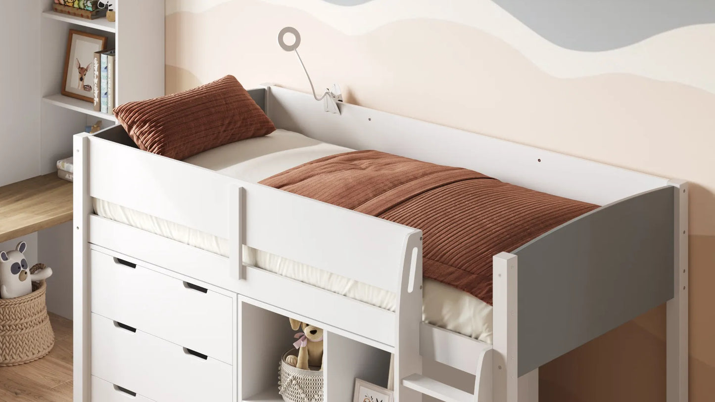 Flair Loop Midsleeper Wooden Bed Full Storage Set