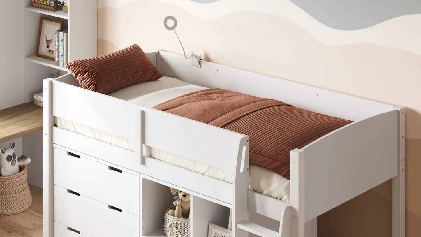 Flair Loop Midsleeper Wooden Bed Full Storage Set