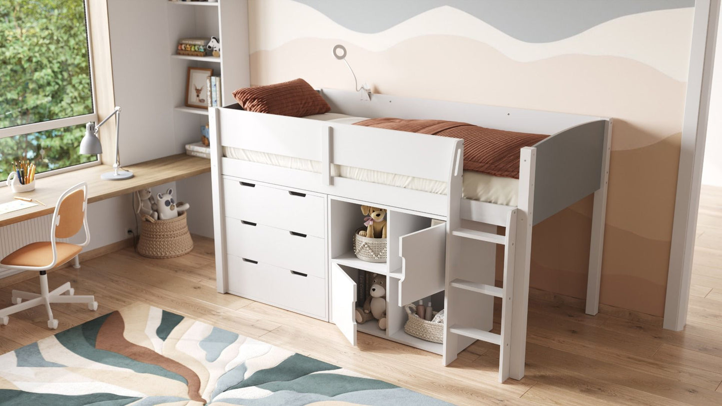 Flair Loop Midsleeper Bed Full Storage Set With Doors