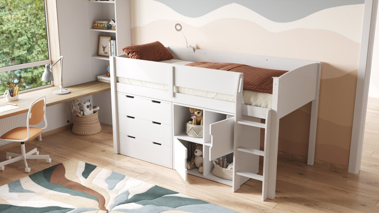 Flair Loop Midsleeper Bed Full Storage Set With Doors