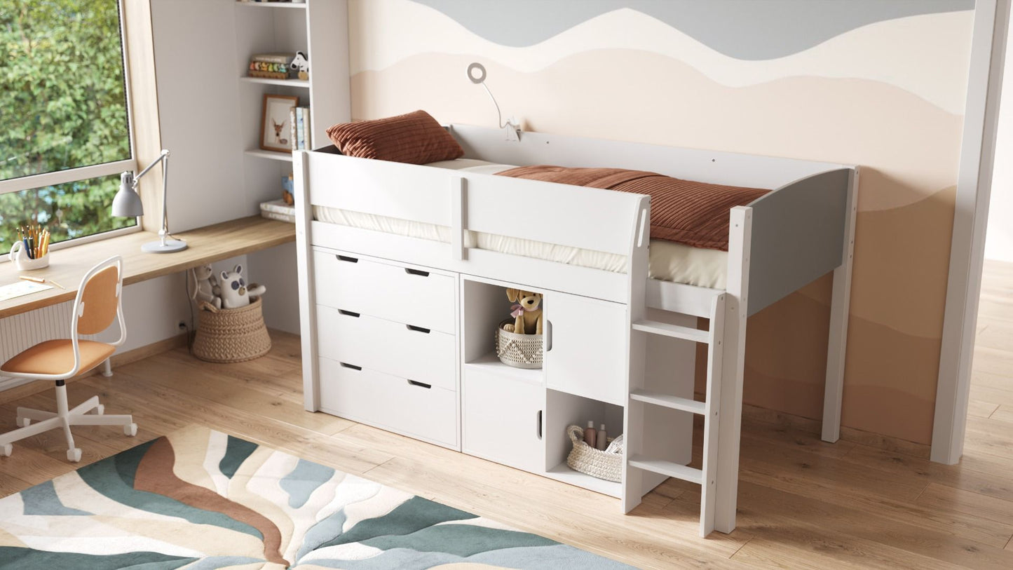 Flair Loop Midsleeper Bed Full Storage Set With Doors