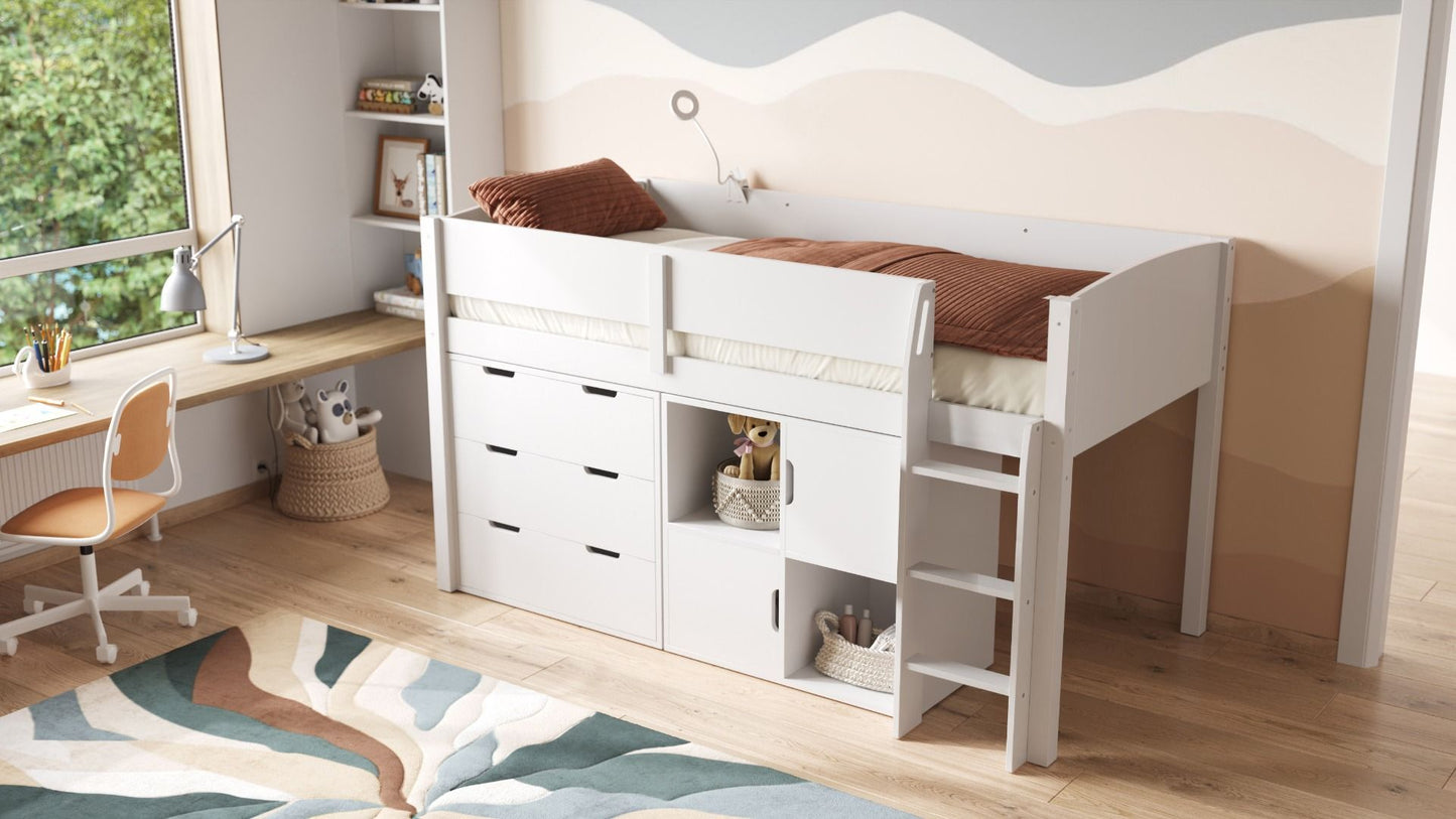 Flair Loop Midsleeper Bed Full Storage Set With Doors