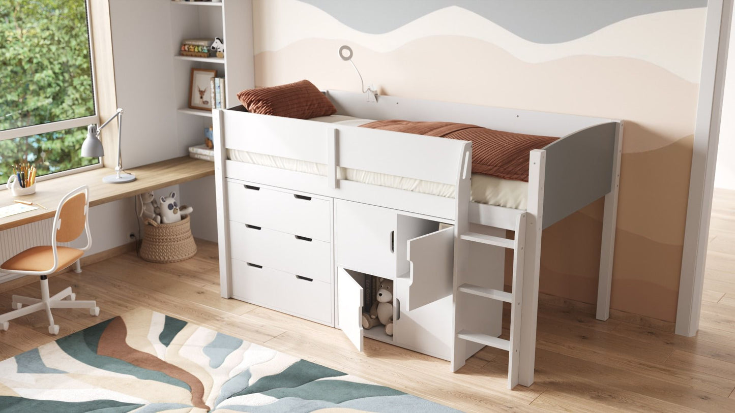 Flair Loop Midsleeper Bed Full Storage Set With Doors
