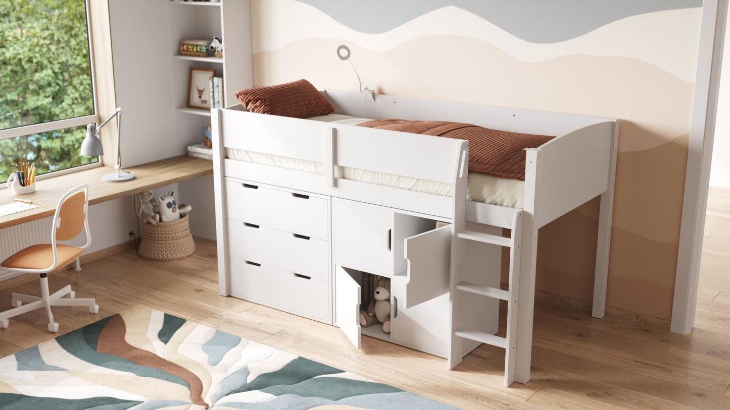 Flair Loop Midsleeper Bed Full Storage Set With Doors