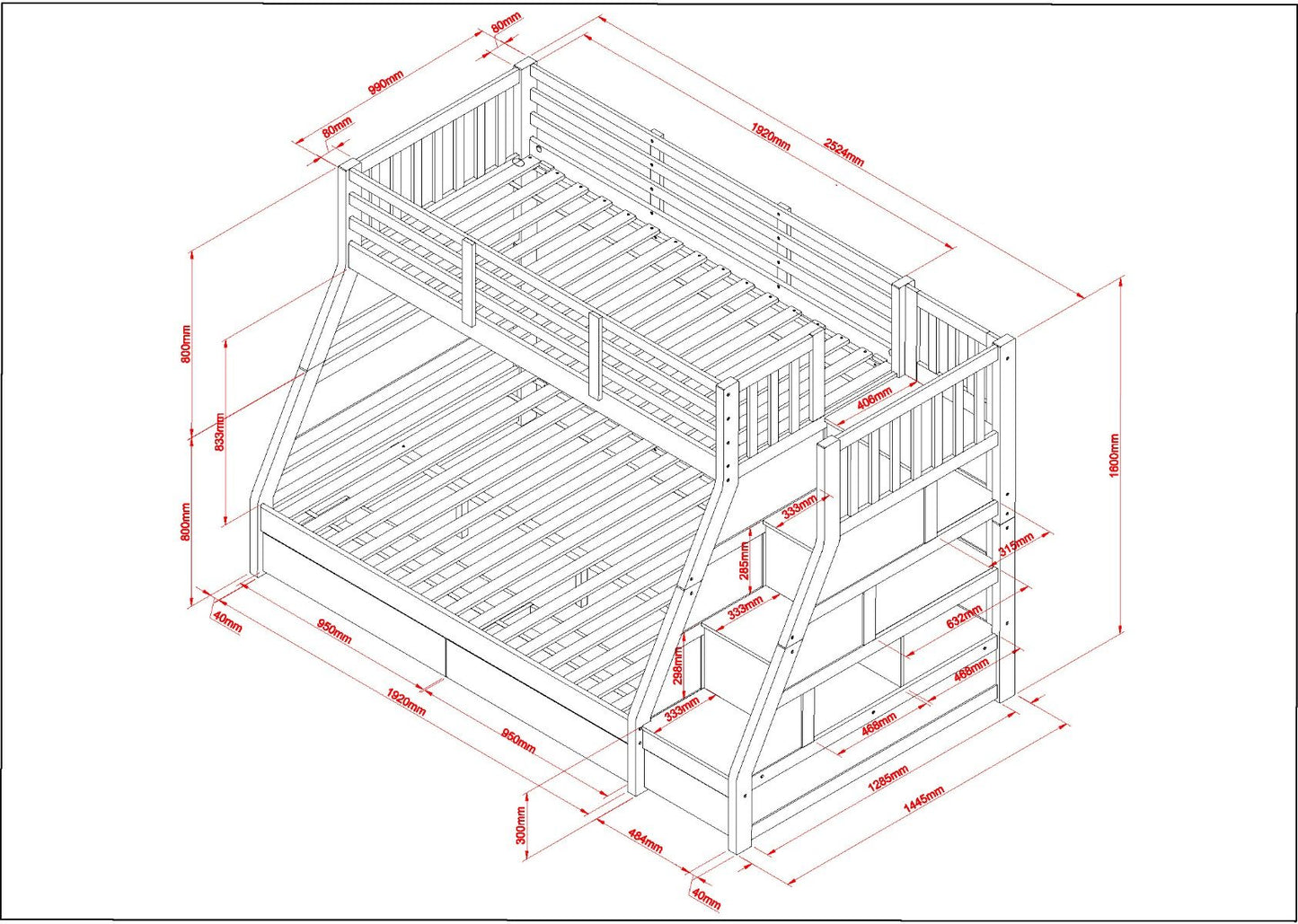 Flair Lunar Staircase Triple Bunk Bed with Shelves