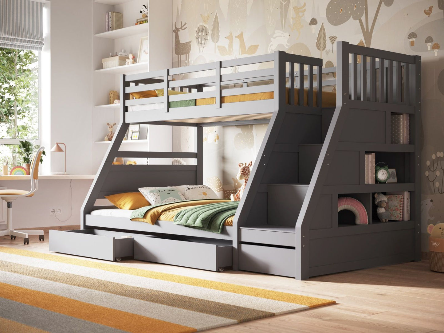 Flair Lunar Staircase Triple Bunk Bed with Shelves