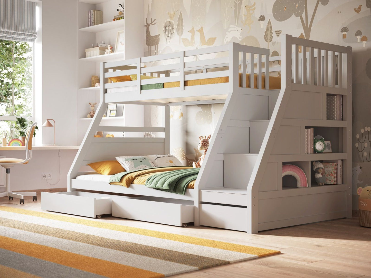 Flair Lunar Staircase Triple Bunk Bed with Shelves