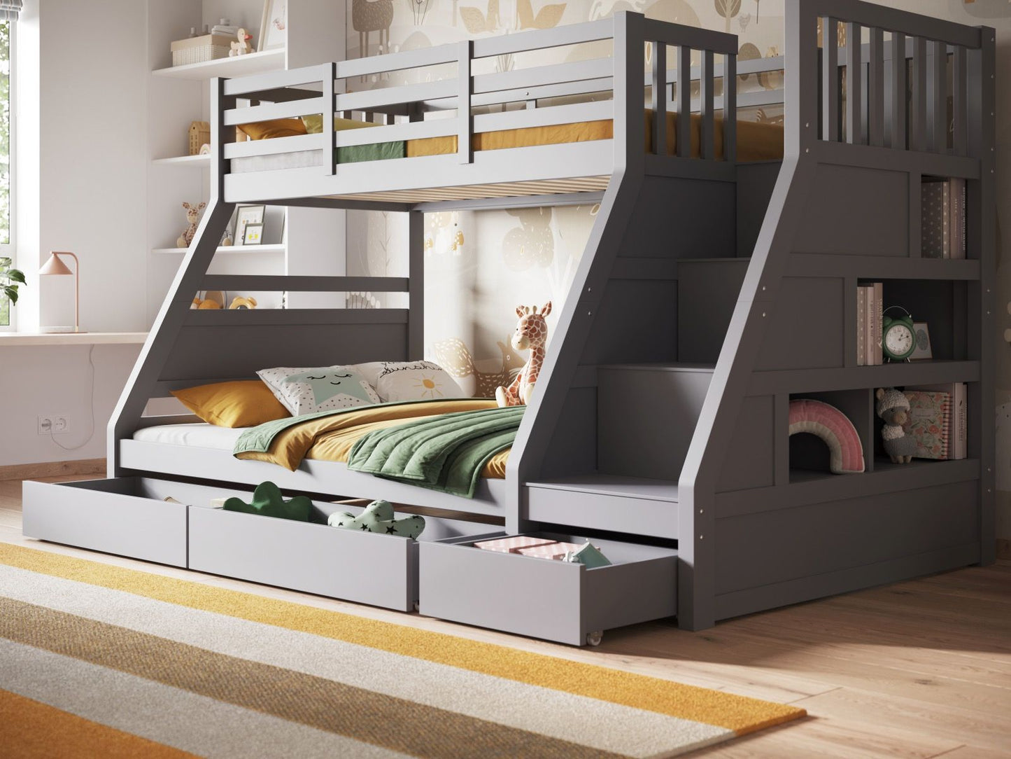 Flair Lunar Staircase Triple Bunk Bed with Shelves