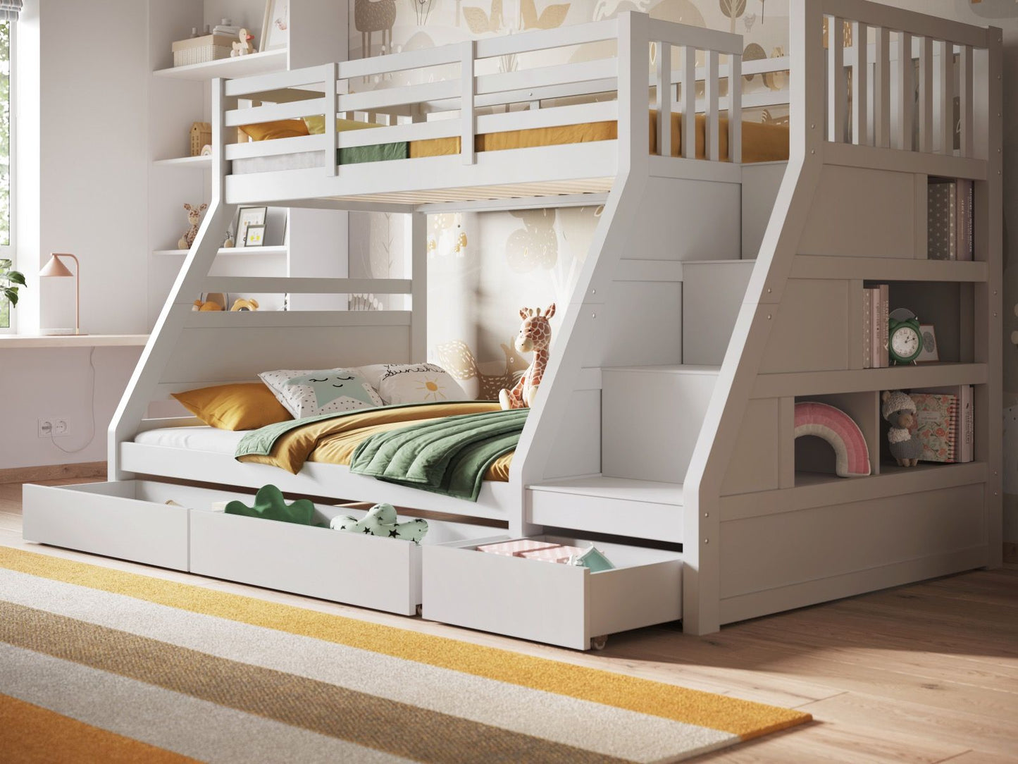 Flair Lunar Staircase Triple Bunk Bed with Shelves