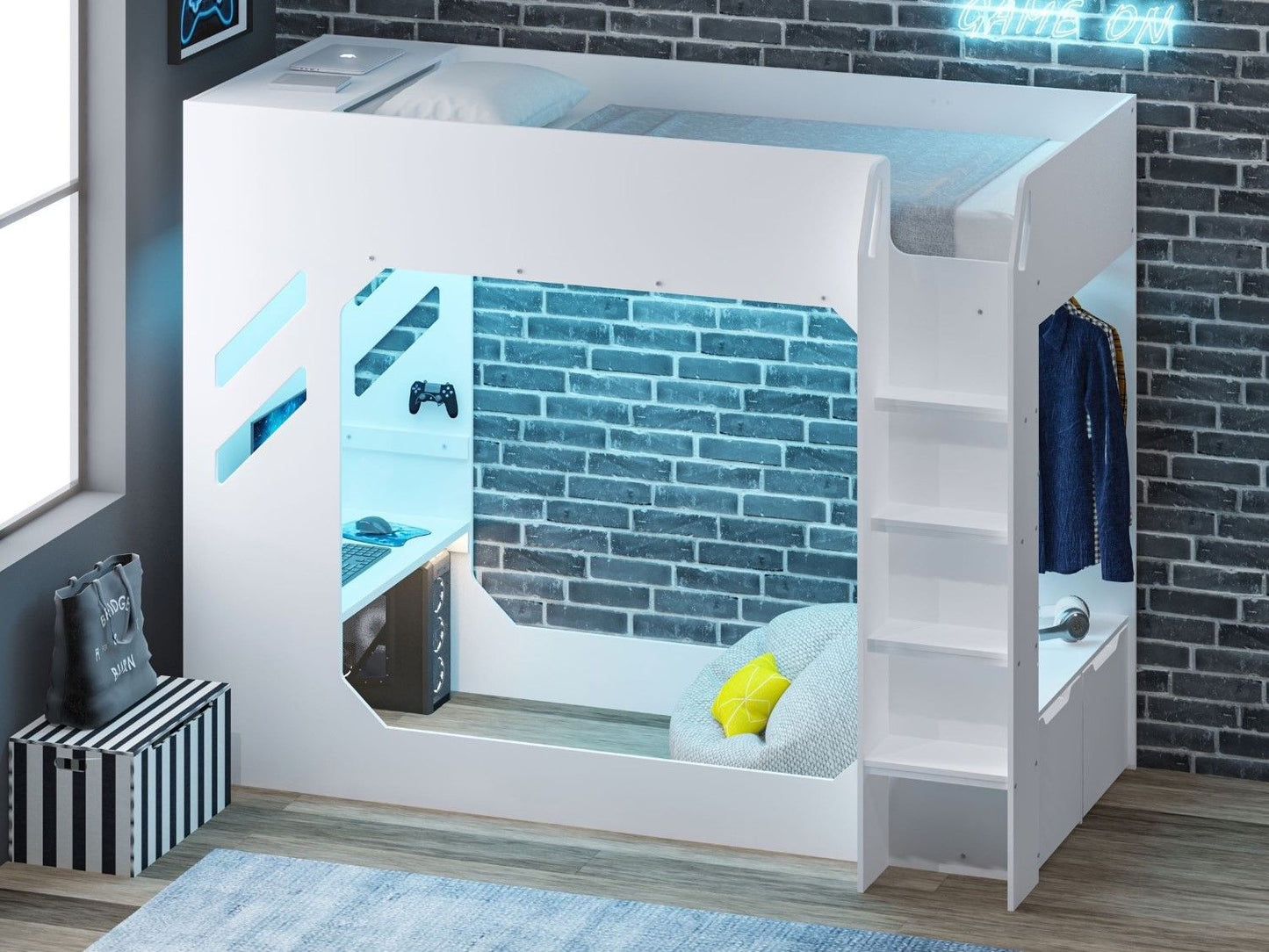 Flair Recoil Shuttle Led Gaming High Sleeper Single Black / White
