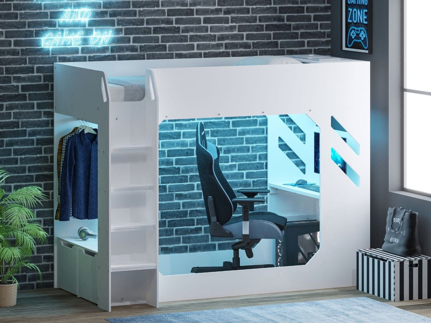 Flair Recoil Shuttle Led Gaming High Sleeper Single Black / White
