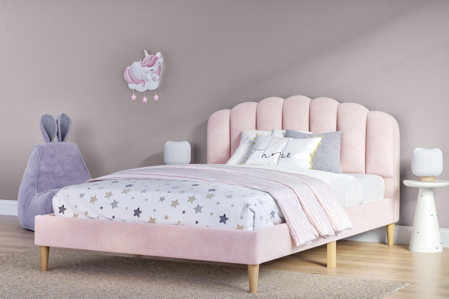 Flair Scallop Velvet Bed Frame Pink