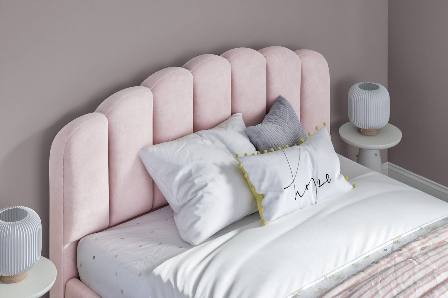 Flair Scallop Velvet Bed Frame Pink