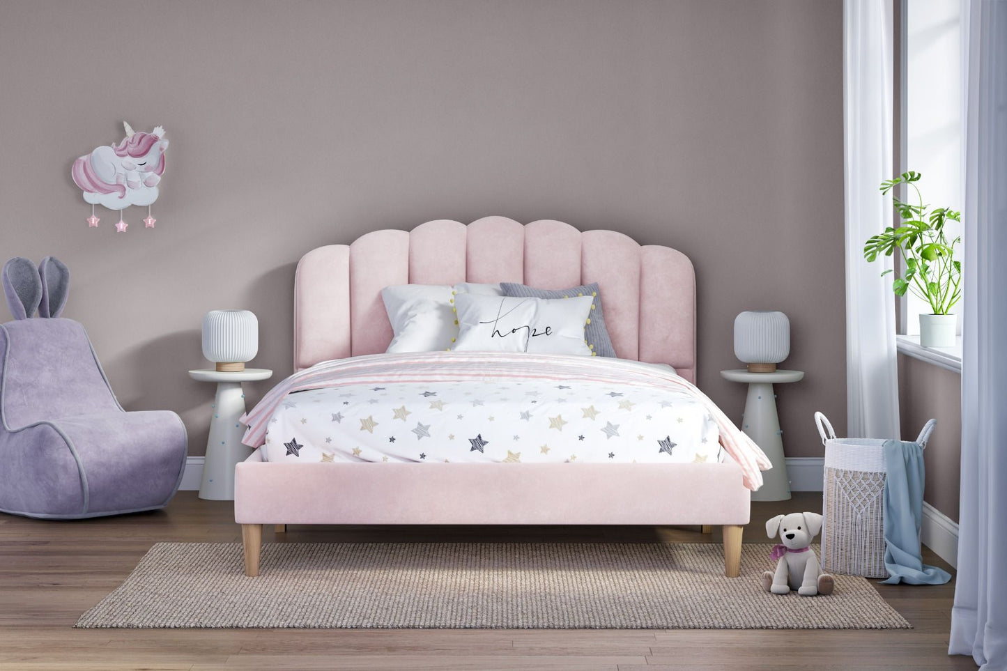 Flair Scallop Velvet Bed Frame Pink