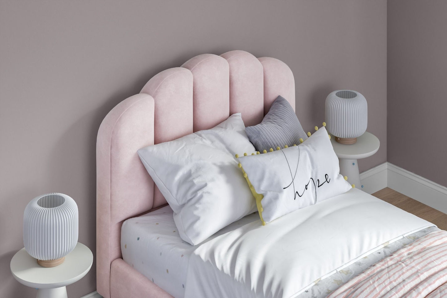 Flair Scallop Velvet Bed Frame Pink