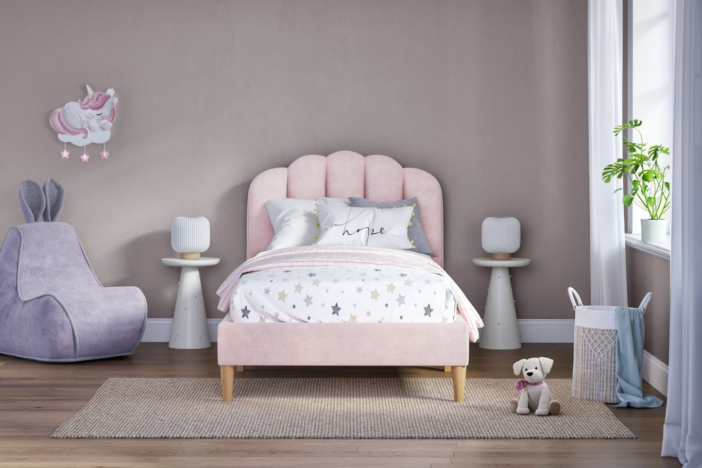 Flair Scallop Velvet Bed Frame Pink