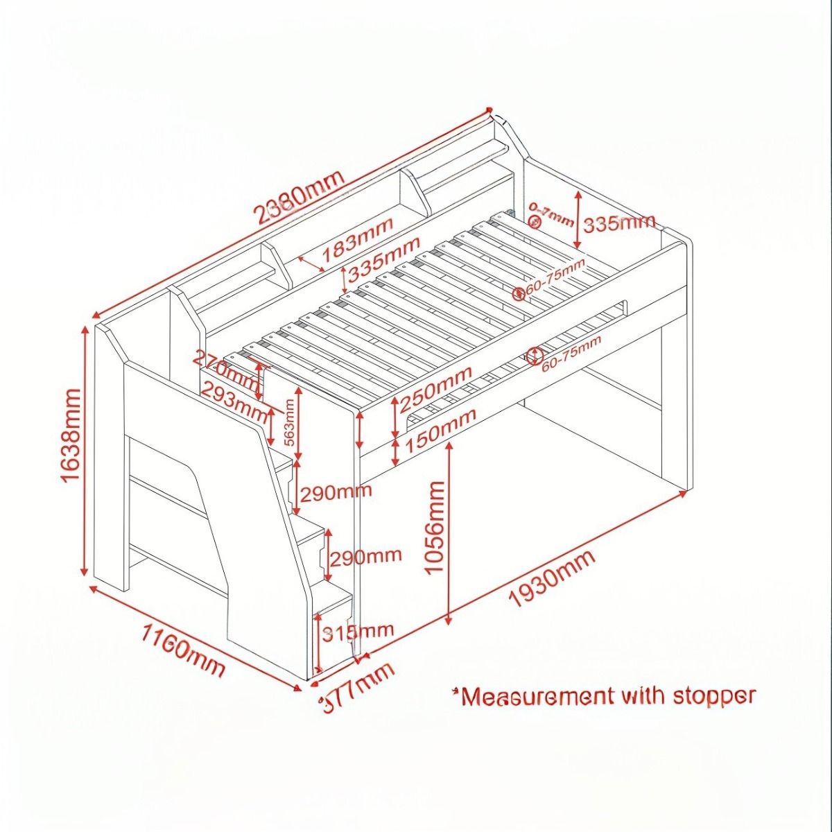 Flair Stepaside Staircase High Sleeper Storage Station - White