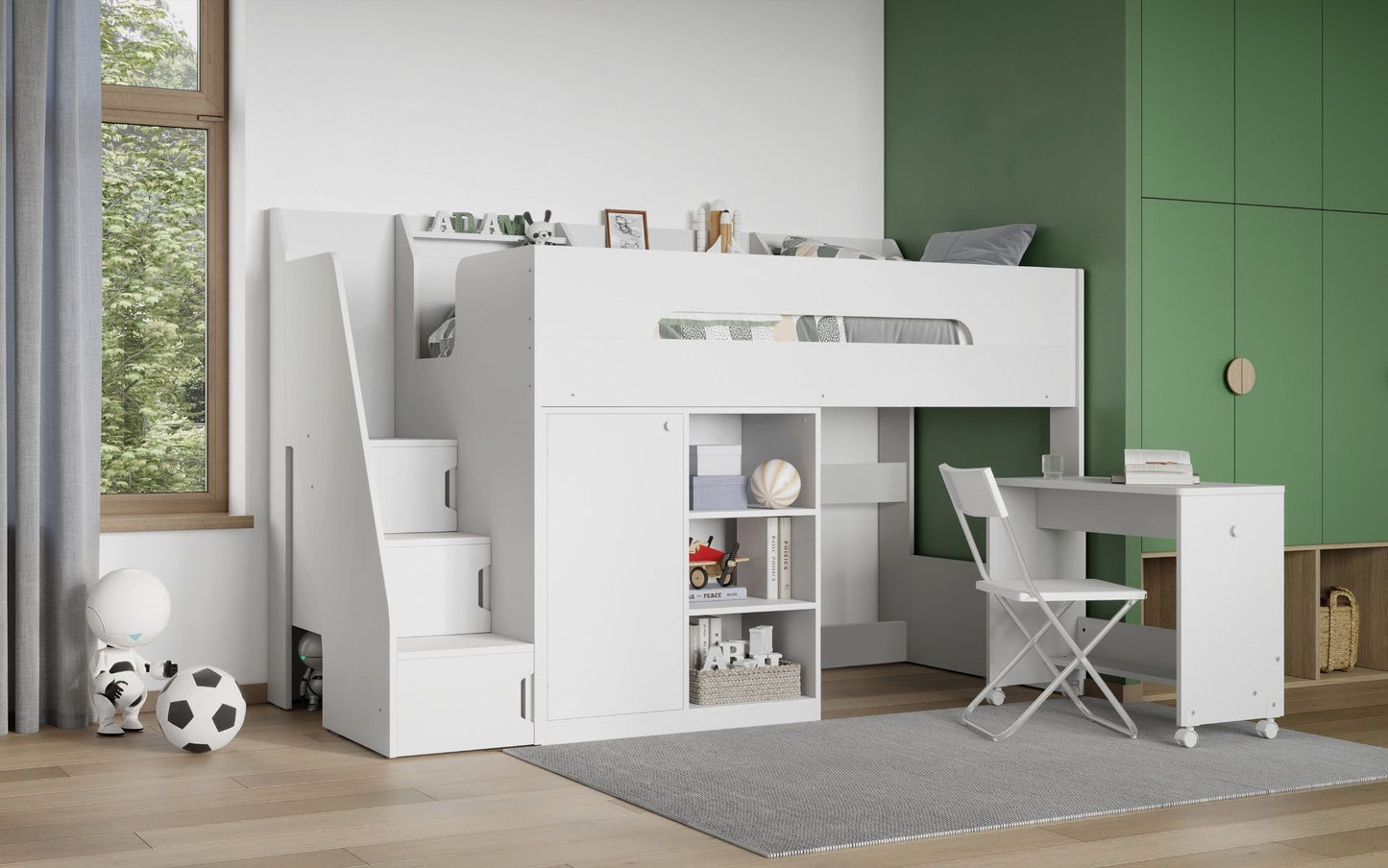 Flair Stepaside Staircase High Sleeper Workstation - White