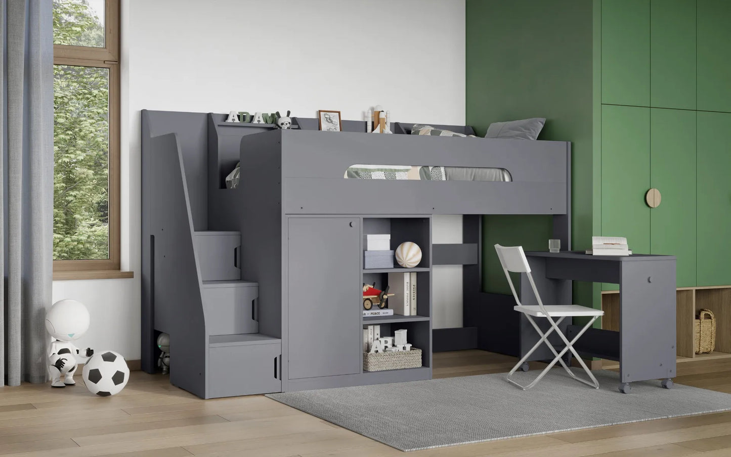 Flair Stepaside Staircase High Sleeper Workstation - Grey