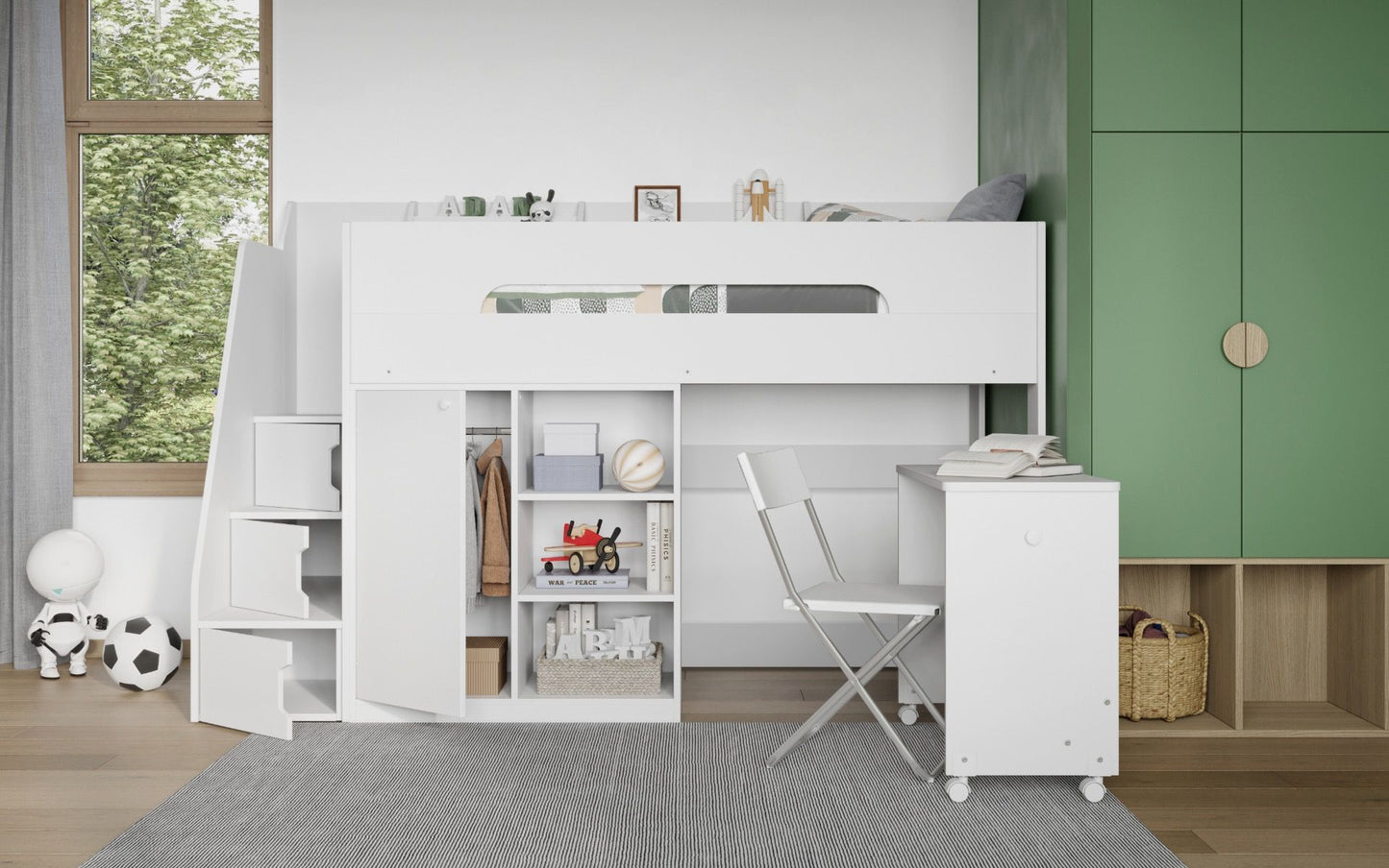 Flair Stepaside Staircase High Sleeper Workstation - White