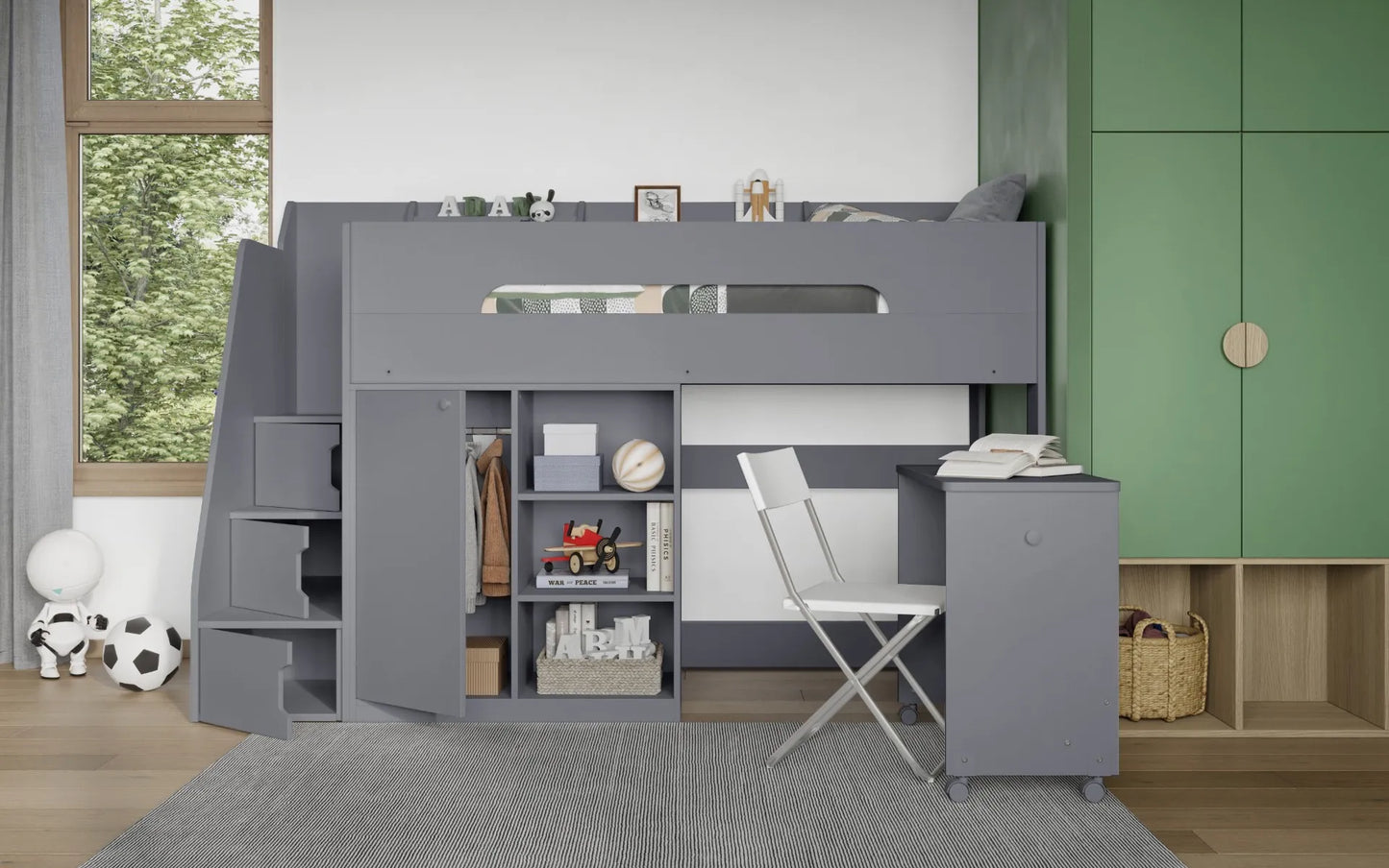 Flair Stepaside Staircase High Sleeper Workstation - Grey