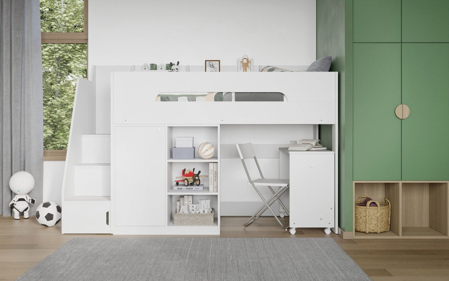 Flair Stepaside Staircase High Sleeper Workstation - White