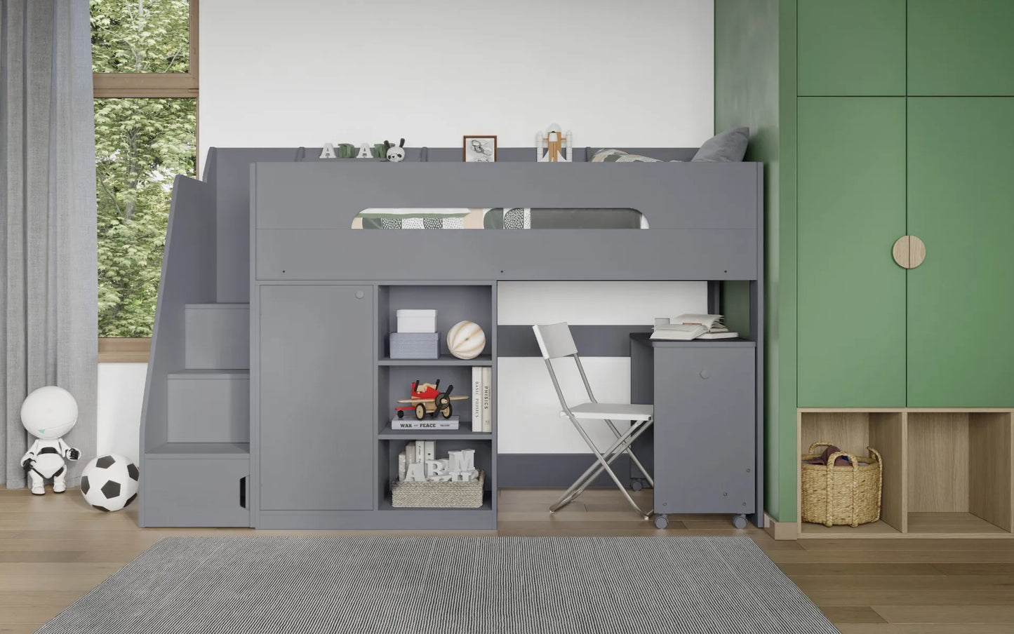 Flair Stepaside Staircase High Sleeper Workstation - Grey