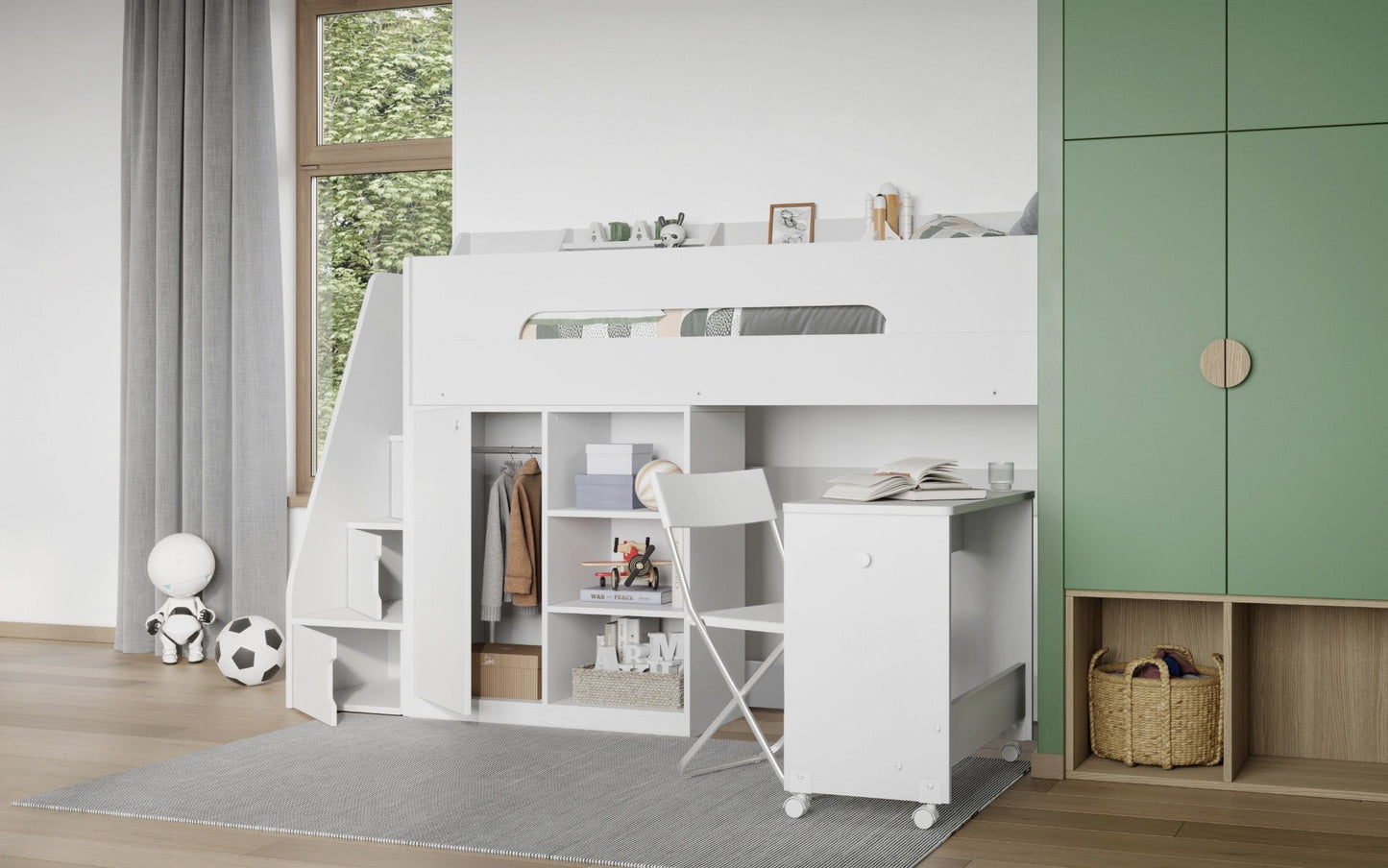 Flair Stepaside Staircase High Sleeper Workstation - White