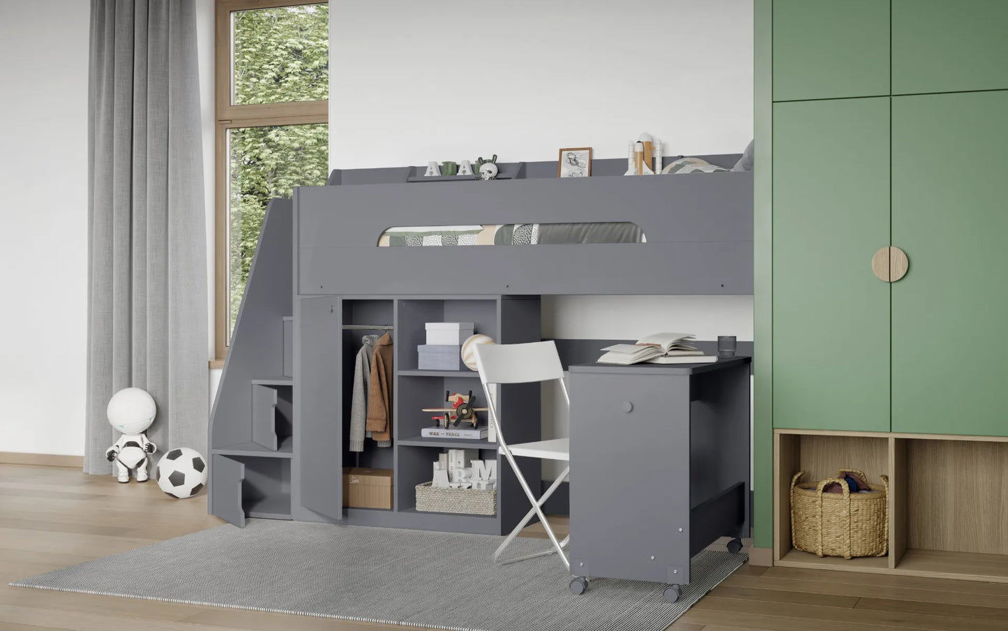 Flair Stepaside Staircase High Sleeper Workstation - Grey